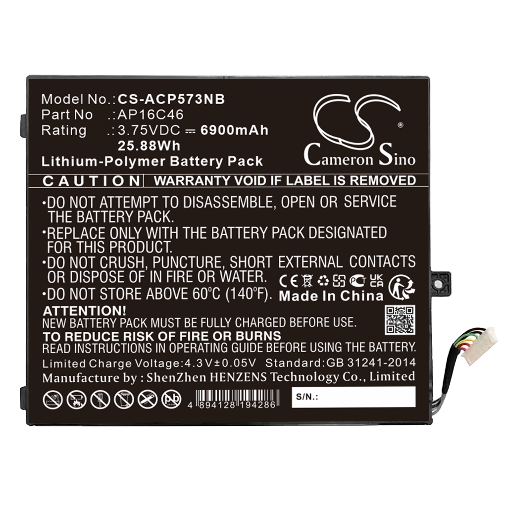 Sostituzione della batteria compatibile per Acer AP16C46,KT.00204.004