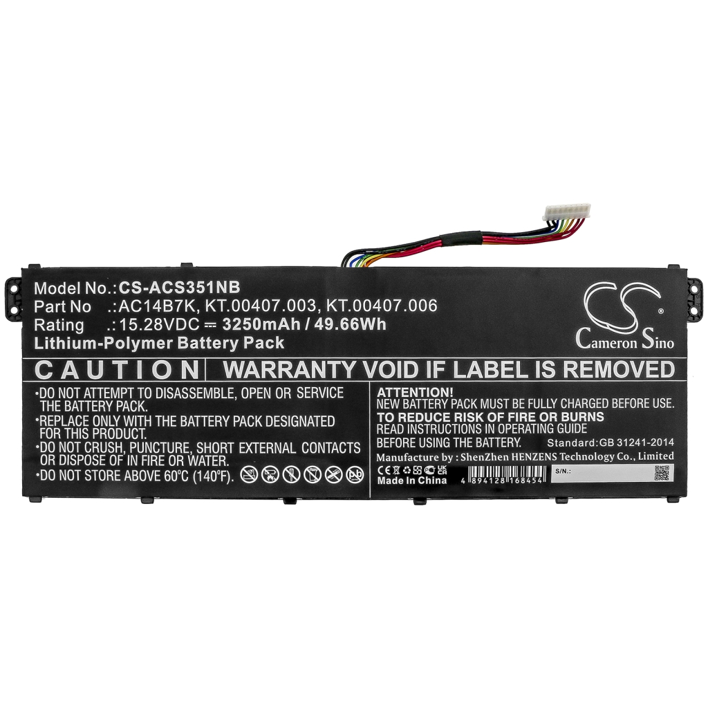 Sostituzione della batteria compatibile per Acer AC14B7K,KT.00407.003,KT.00407.006