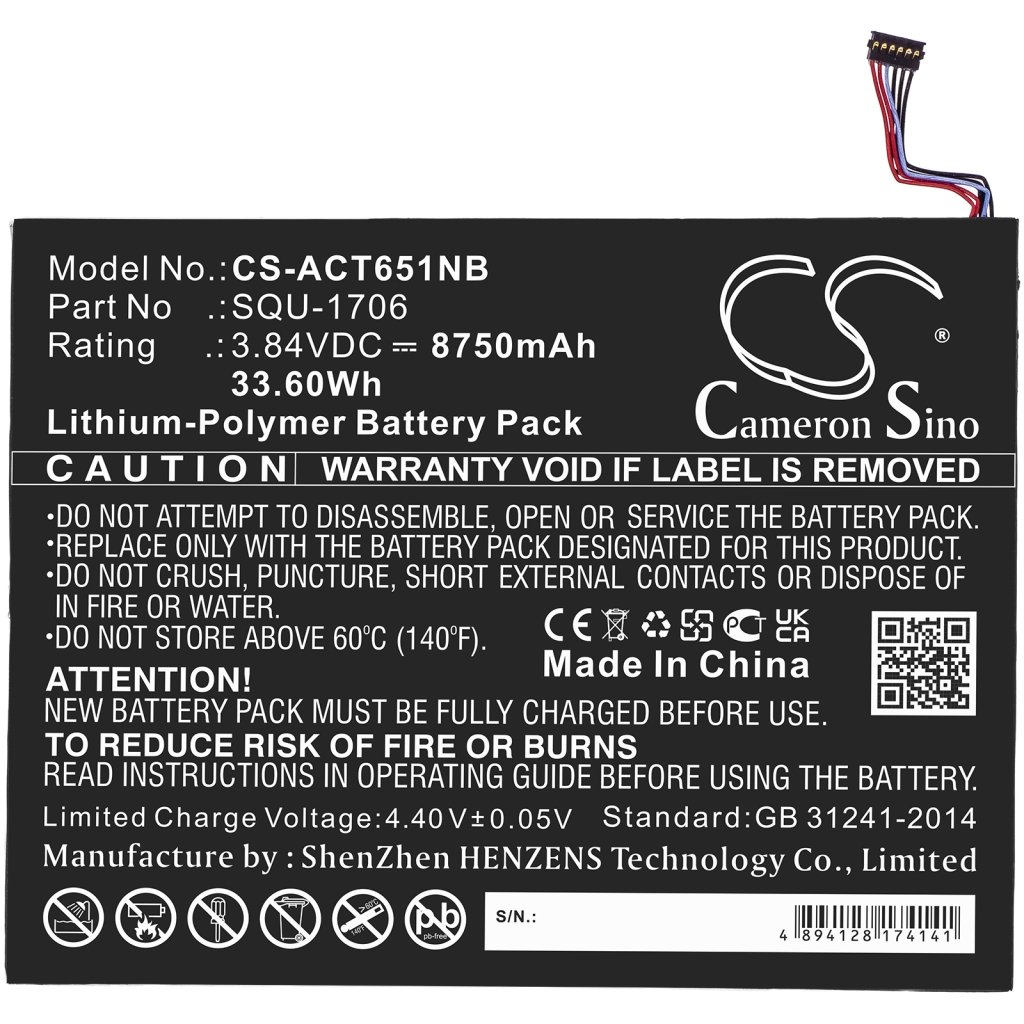 Sostituzione della batteria compatibile per Acer KT.00201.004,SQU-1706