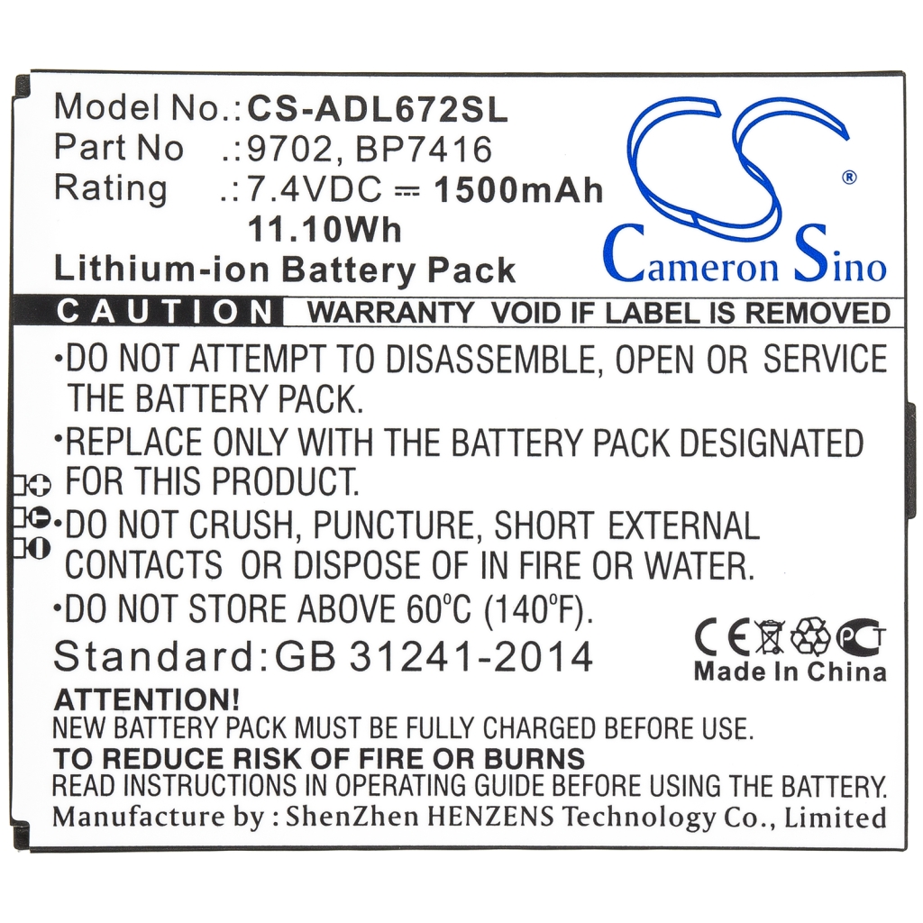 Sostituzione della batteria compatibile per Additel 9702,BP7416