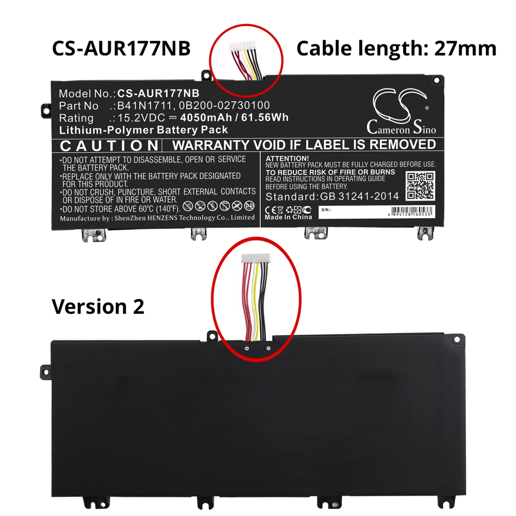 Sostituzione della batteria compatibile per Asus 0B200-02730100,B41N1711