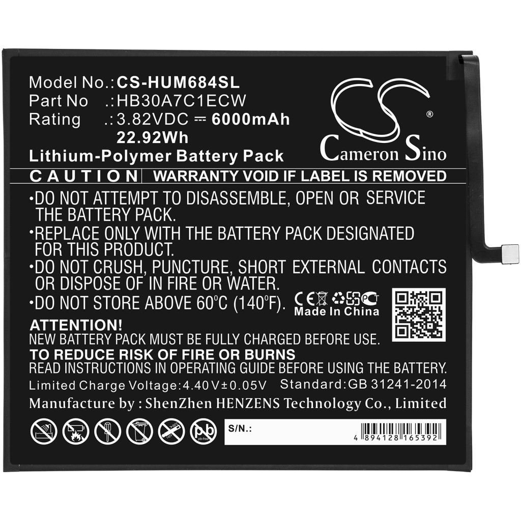 Compatible battery replacement for Huawei HB30A7C1ECW