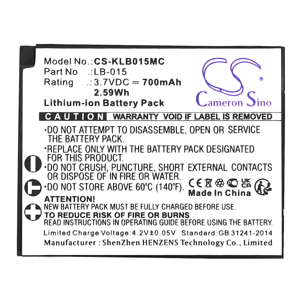 Sostituzione della batteria compatibile per KODAK LB-015