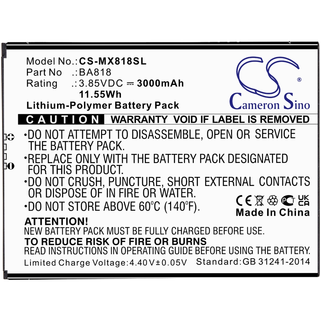 Batteria del telefono cellulare MeiZu M1818 (CS-MX818SL)