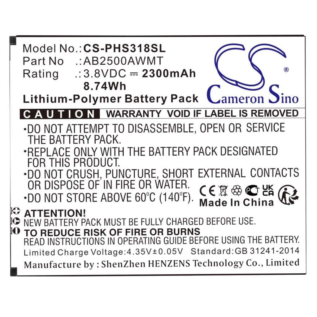 Sostituzione della batteria compatibile per Philips AB2500AWMT