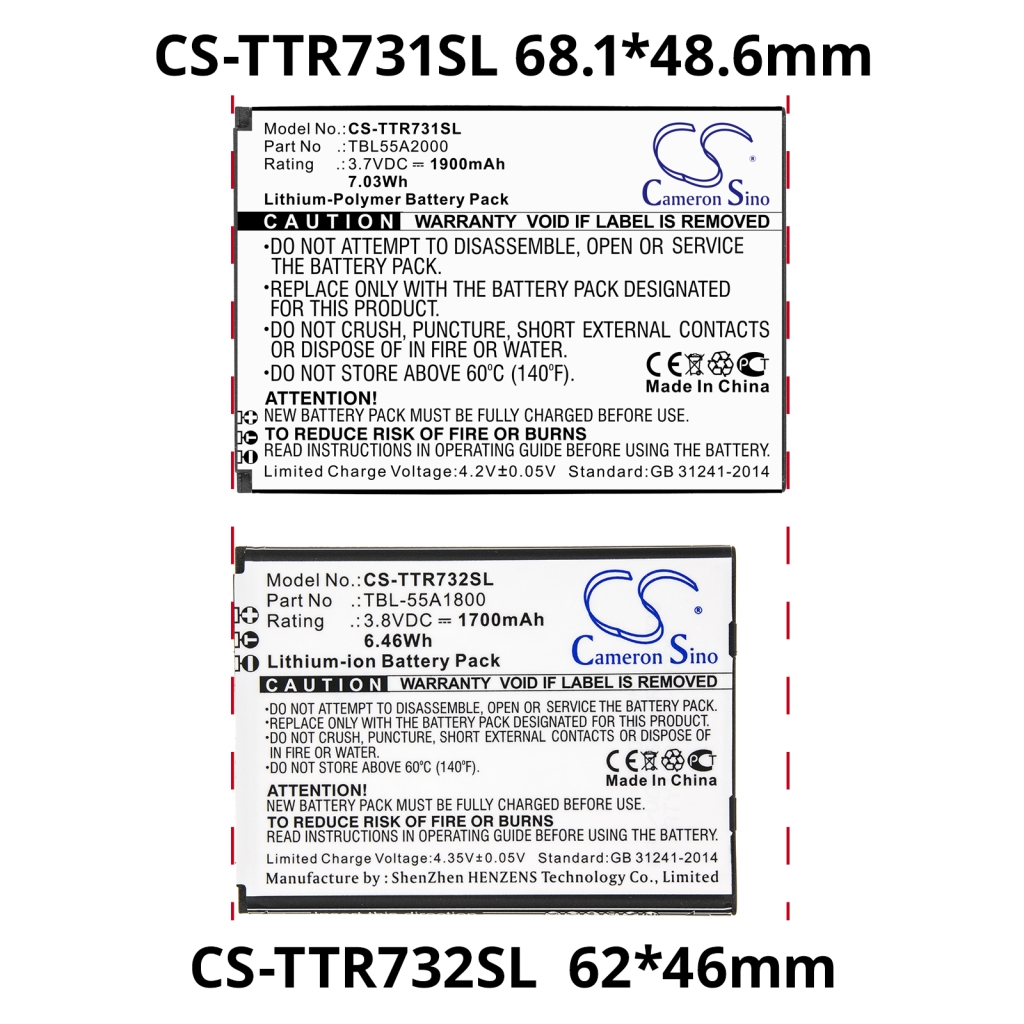 Batterie Sostituisce TBL-55A1800