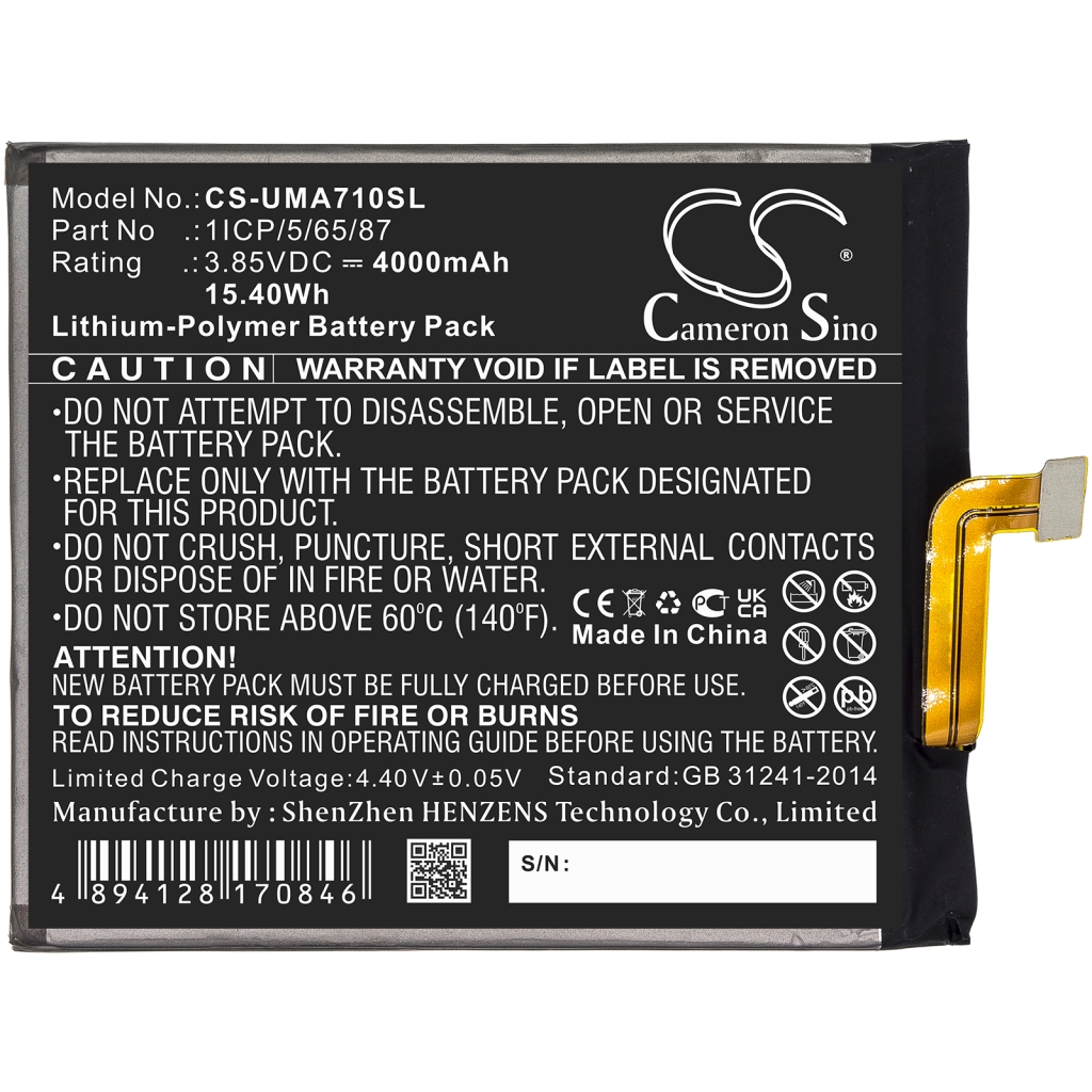 Compatible battery replacement for Umi 1ICP/5/65/87