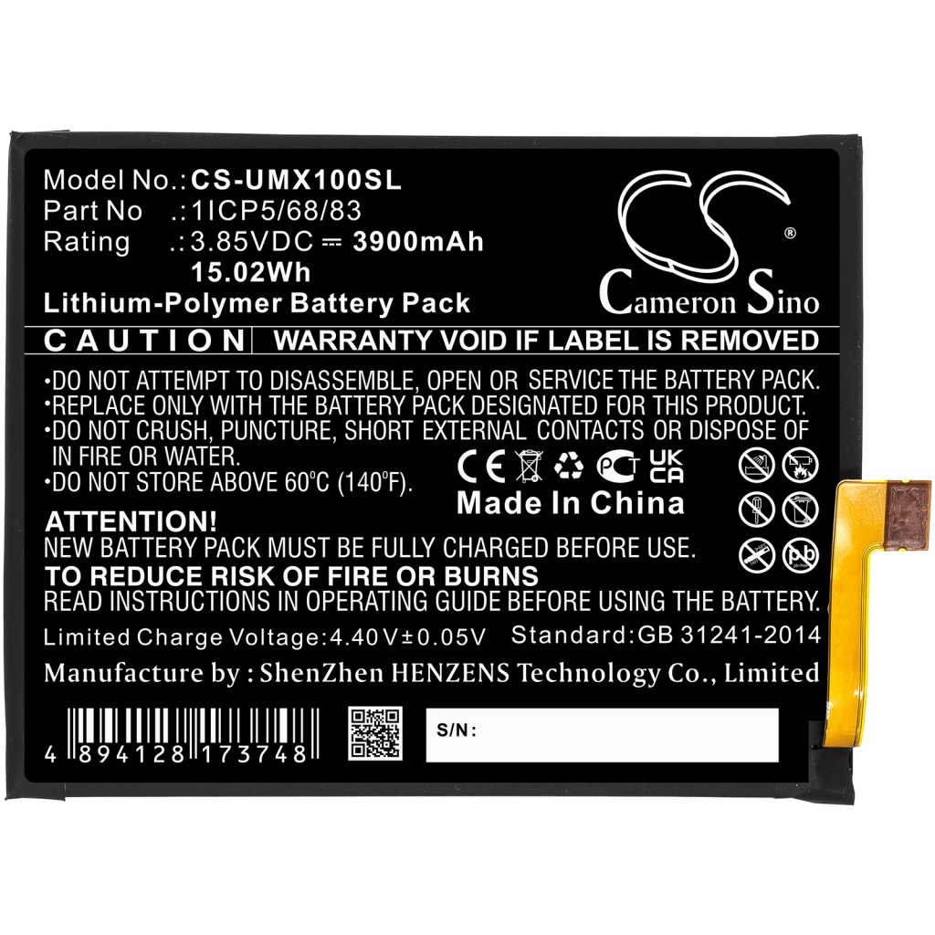 Compatible battery replacement for Umi 1ICP5/68/83