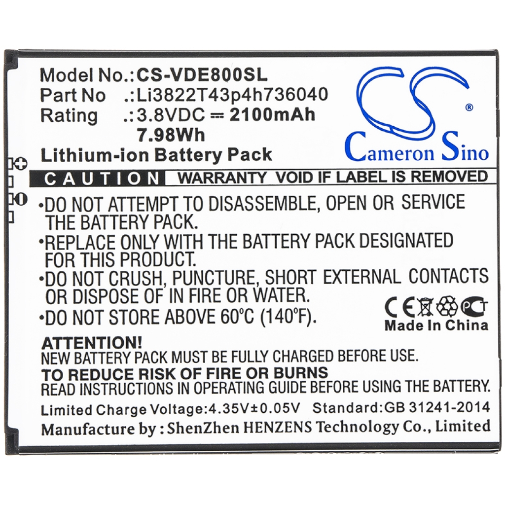 Batteria del telefono cellulare ZTE N9137 (CS-VDE800SL)