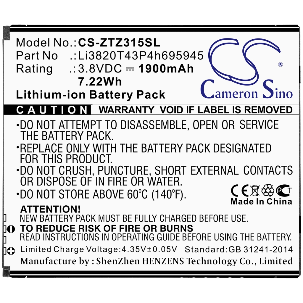 Batteria del telefono cellulare ZTE Z3153 (CS-ZTZ315SL)